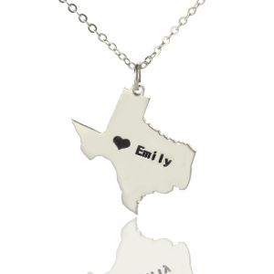 USA Texas State Necklace With Heart & Name Silver