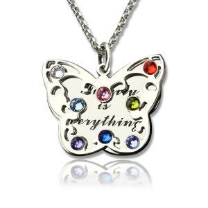 Personalized Birthstone Butterfly Necklace Sterling Silver