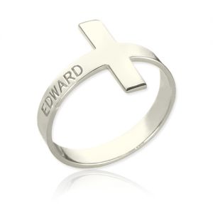 Engraved Name Cross Ring Sterling Silver