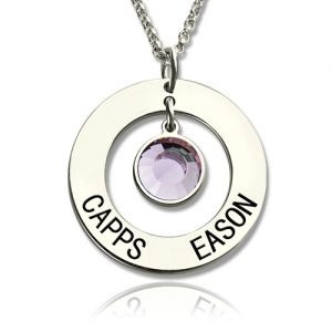 Personalized Circle Name Pendant With Birthstone Silver