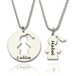 Mother Daughter Necklace Set Engraved Names Sterling Silver