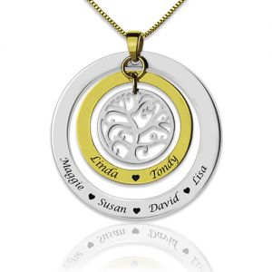 Circle Family Tree with Family Member's Names Necklace