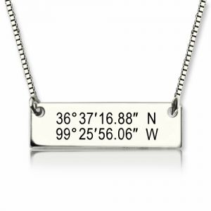 Custom Silver Latitude Longitude Coordinates Address Necklace