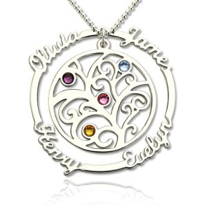 Birthstone Nana Name Necklace Sterling Silver