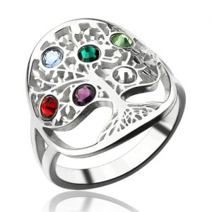 Family Tree Ring with Birthstones Sterling Silver