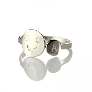 Personalized Smile Ring with Initial Sterling Silver