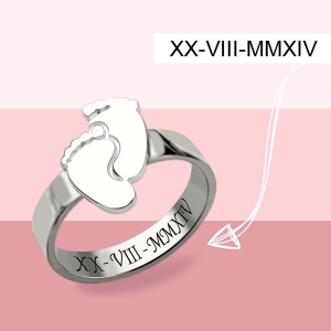 Engraved Baby Feet Ring For Mom Sterling Silver