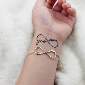 Peronalized Tattoo Infinity Bracelet In Sterling Silver