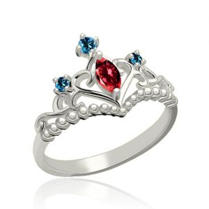 Unique Birthstone Tiara Ring Platinum Plated