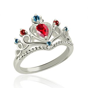 Beautiful Tiara Birthstone Ring Platinum Plated