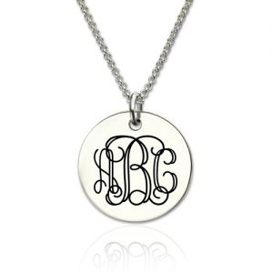 Sterling Silver Engraved Disc Monogram Necklace