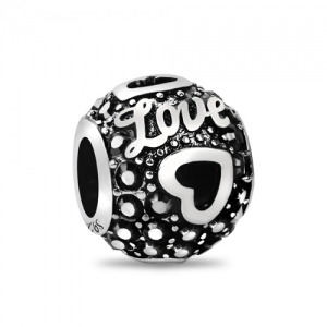 Love Heart Bead With Black Birthstone