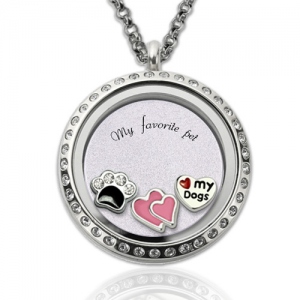 Personalized Heart Floating Locket With Paw Print