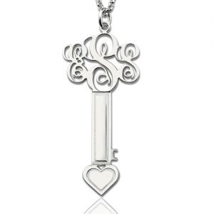 Sterling Silver Key Necklace with Fancy Monogram