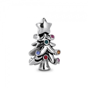 Christmas Tree Charm with Colorful Rhinestone Bulbs