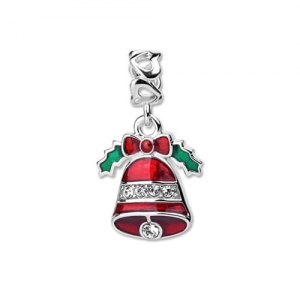 Adorable Sterling Silver Christmas Bell Charm Rhinestone