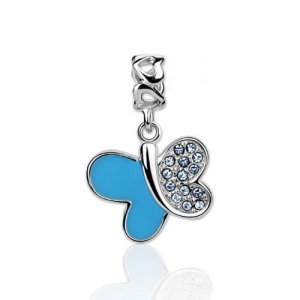 Blue Crystal Butterfly Charm Sterling Silver