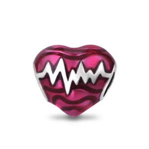 Sterling Silver 925 Reddish-pink Heartbeat Charm