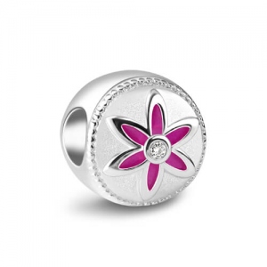 Sterling Silver Flower Bead Adorned with Shining Crystal