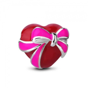 Bowknot Red Heart Bead Sterling Silver