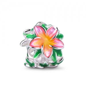 Silver Flower Charm Adorned with Soft Enamel Blossom