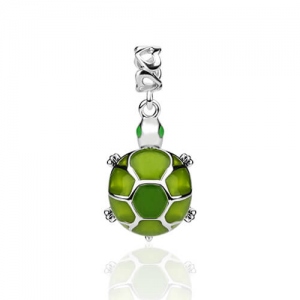 Sterling Silver Turtle Charm with Green Crystal