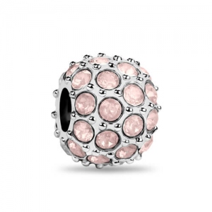 Silver Good Luck Bead with Luminous Pink Crystals