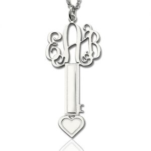 Monogram Key Necklace Sterling Silver with Heart