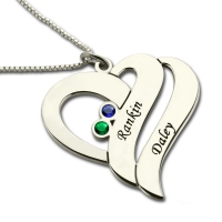 Heart Necklace for Her with 2 Names & Birthstones