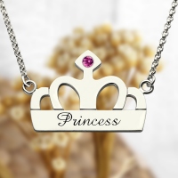 Crown Charm Necklace with Birthstone & Name Sterling Silver