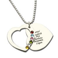 Mother's Heart Necklace Engraved 6 Names and Birthstones