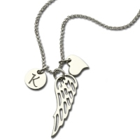 Girl's Angel Wing Necklace Gift With Heart & Initial Charm