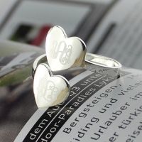 Custom Made Two Hearts Monogram Initial Ring Silver