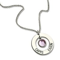 Personalized Circle Name Pendant With Birthstone Silver