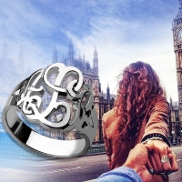 Personalized Hand Drawing Monogrammed Ring Silver