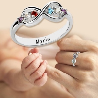 Personalized Birthstone Infinity Name Ring For Her