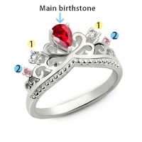 Romantic Birthstones Princess Crown Ring Silver