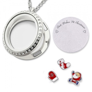 Circle Engraved Christmas Locket Stainless Steel