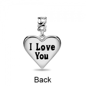 "I Love You" Heart Charm Sterling Silver with Crystals