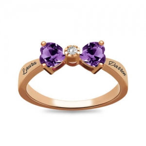 "February Ladies must have" Custom Heart Birthstone Bow Ring