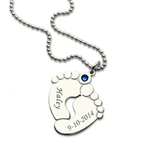 Memory Baby's Feet Charms Necklace with Birthstone Sterling Silver