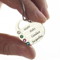 Personalized Mother's Heart Necklace with 4 Birthstones & Names