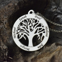 Customizable Tree Of Life Necklace Engraved 6 Names in Silver