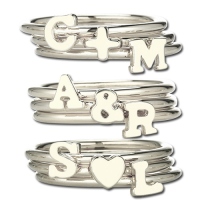 Unique Hers Stacking Rings with Heart & Initials