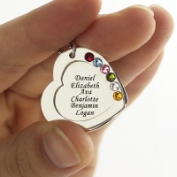 Mother's Heart Necklace Engraved 6 Names and Birthstones