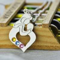 Personalized Mother & Child Necklace with Birthstones Silver