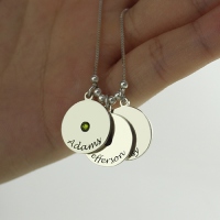 Customizable Mother's Disc and Birthstone Charm Necklace