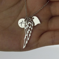 Girl's Angel Wing Necklace Gift With Heart & Initial Charm