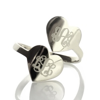 Custom Made Two Hearts Monogram Initial Ring Silver