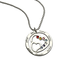 Personalized Heart in Heart Birthstone Name Necklace Silver